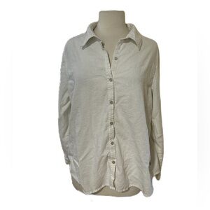 Orvis Linen Blend Top Womens XL White Button Up L/S collared Layering Beachy